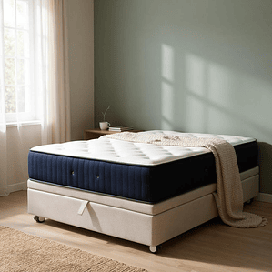Cama Baul 1.5 Plaza + Colchon CIC / Con Ruedas (Beige)