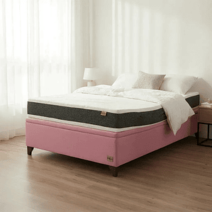 Cama Baul 1.5 Plaza + Colchon Ortopedic / Con Patas De Madera (Rosa)