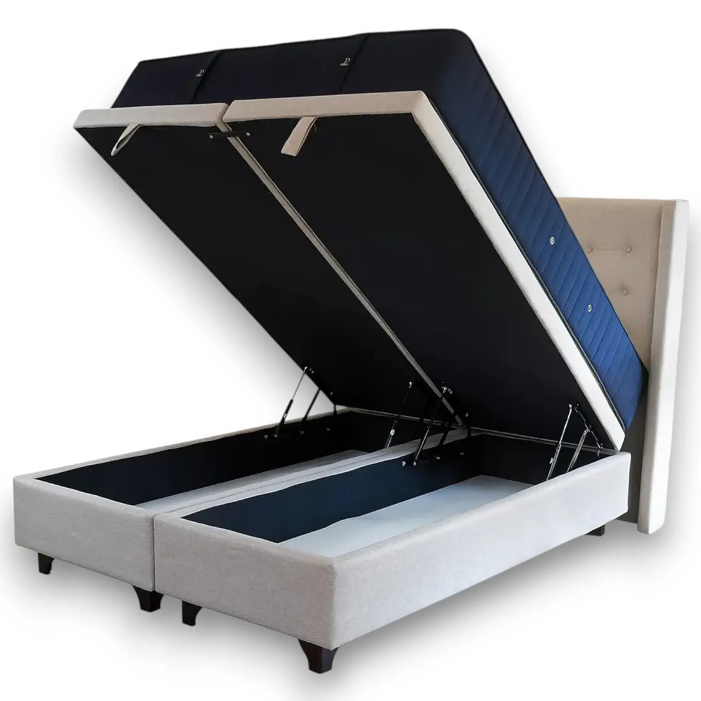 Cama Baul Full Dividida + Colchon CIC + Respaldo / Con Patas (Beige) 2