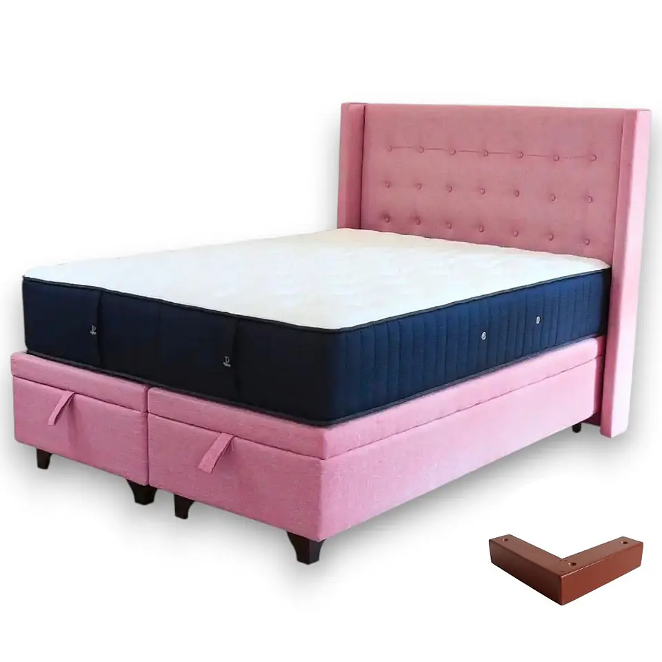 Cama Baul Full Dividida + Colchon CIC + Respaldo / Con Patas (Rosa) 3