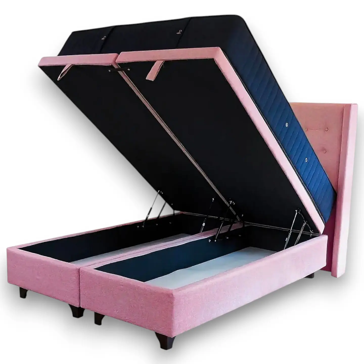 Cama Baul Full Dividida + Colchon CIC + Respaldo / Con Patas (Rosa) 2
