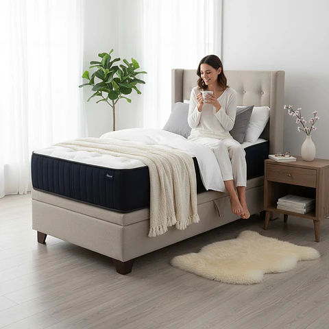 Cama Baul 1.5 Plazas + Colchon CIC + Respaldo / Con Patas (Beige)