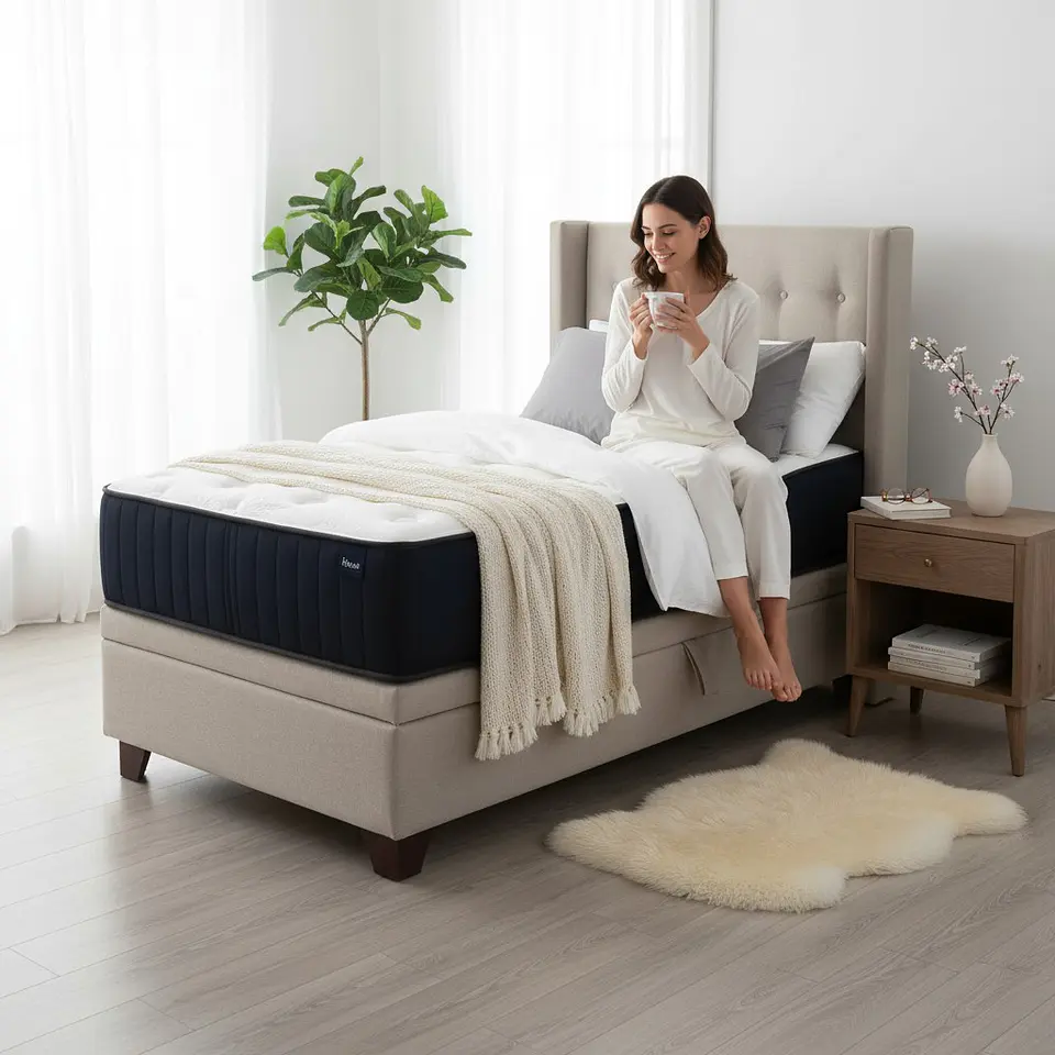 Cama Baul 1.5 Plazas + Colchon CIC + Respaldo / Con Patas (Beige) 1