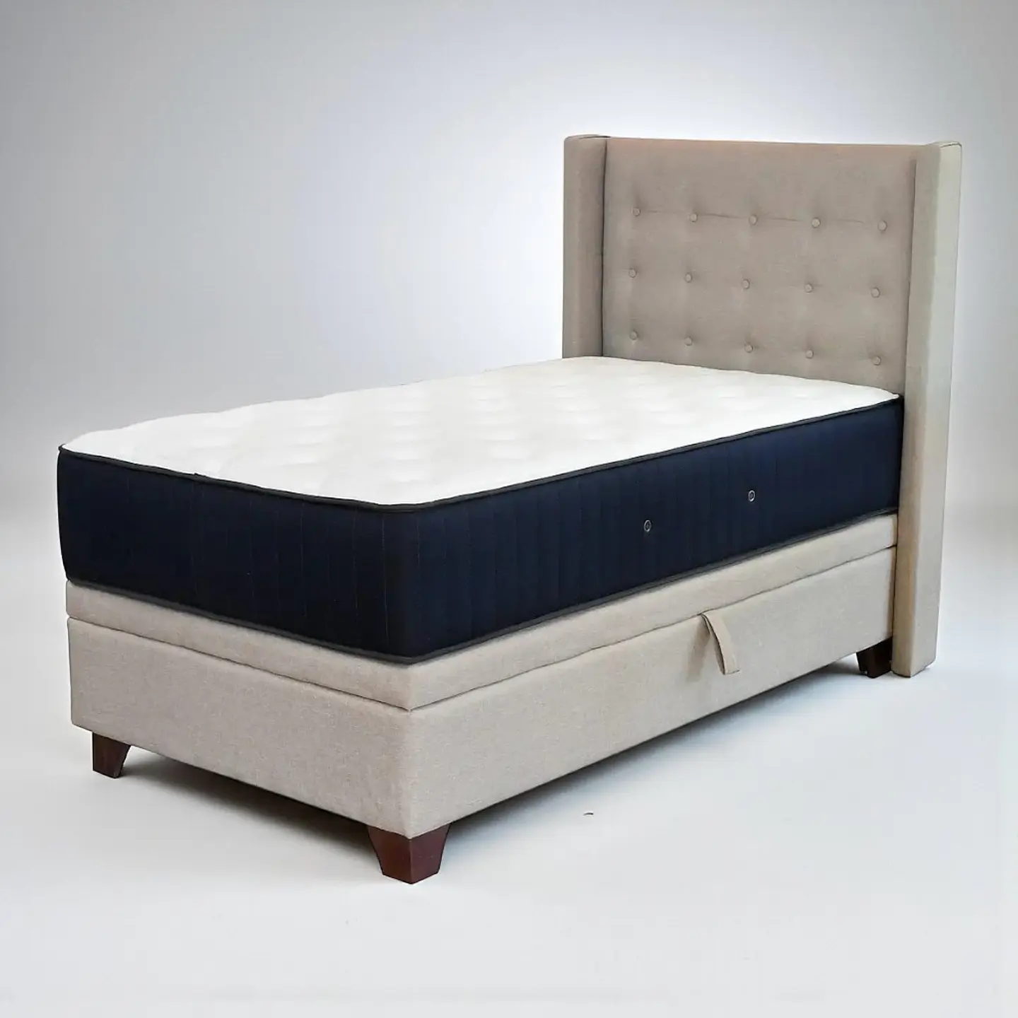 Cama Baul 1.5 Plazas + Colchon CIC + Respaldo / Con Patas (Beige) 2