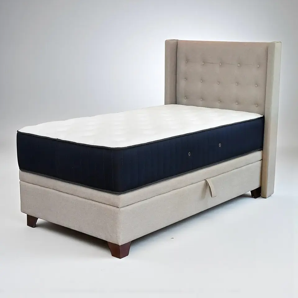 Cama Baul 1.5 Plazas + Colchon CIC + Respaldo / Con Patas (Beige) 2