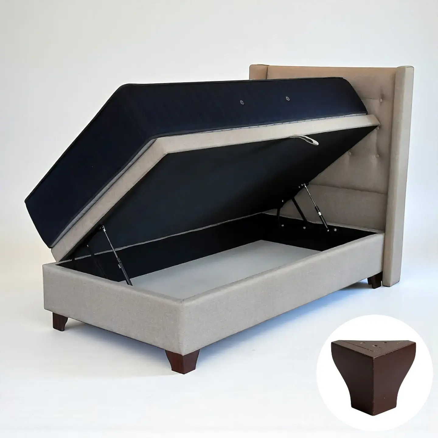 Cama Baul 1.5 Plazas + Colchon CIC + Respaldo / Con Patas (Beige) 6