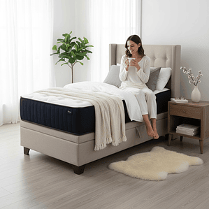 Cama Baul 1 Plaza + Colchon CIC + Respaldo / Con Patas (Beige)