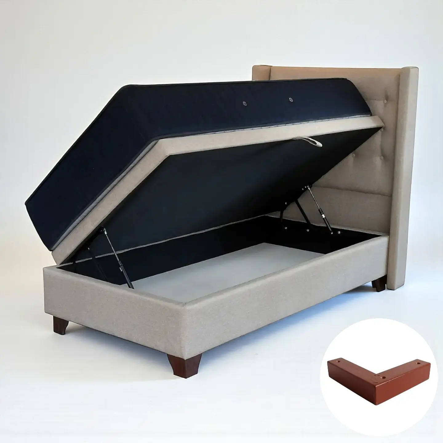 Cama Baul 1 Plaza + Colchon CIC + Respaldo / Con Patas (Beige) 4