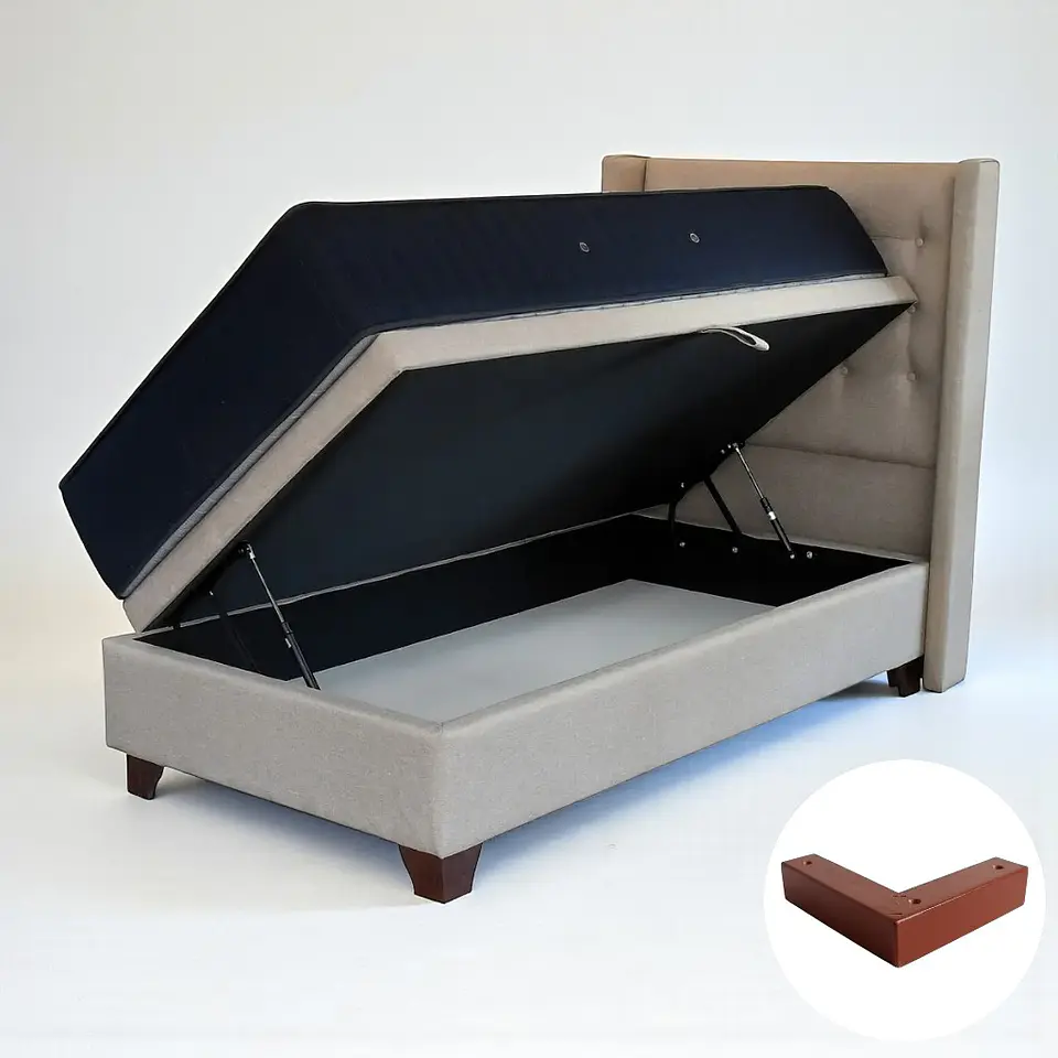 Cama Baul 1 Plaza + Colchon CIC + Respaldo / Con Patas (Beige) 4