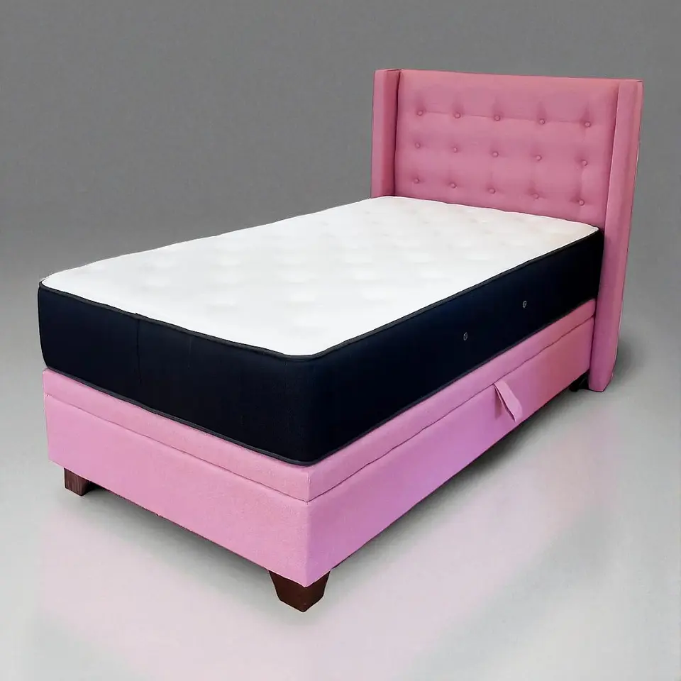 Cama Baul 1.5 Plaza + Colchon CIC + Respaldo / Con Patas (Rosa) 2