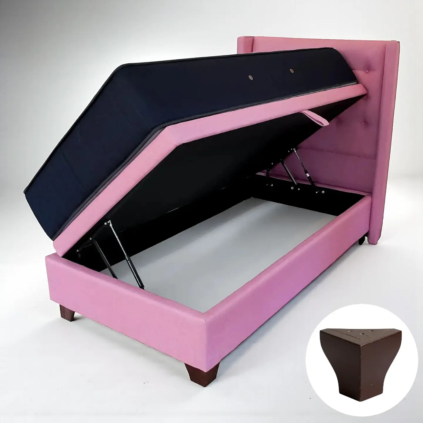 Cama Baul 1.5 Plaza + Colchon CIC + Respaldo / Con Patas (Rosa) 6