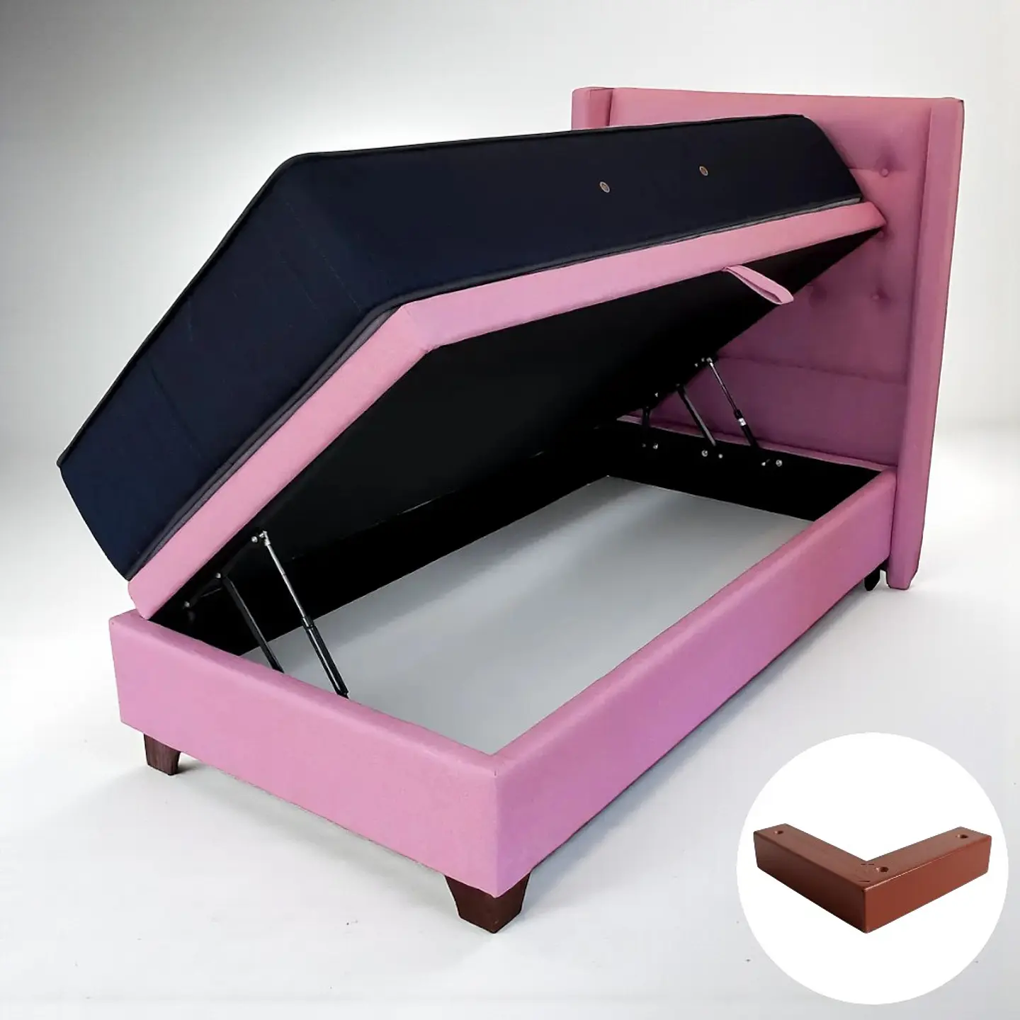 Cama Baul 1 Plaza + Colchon CIC + Respaldo / Con Patas (Rosa) 4