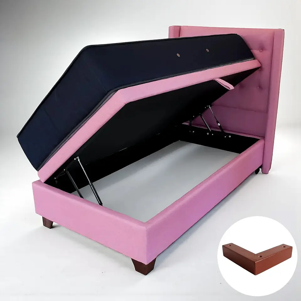 Cama Baul 1 Plaza + Colchon CIC + Respaldo / Con Patas (Rosa) 4