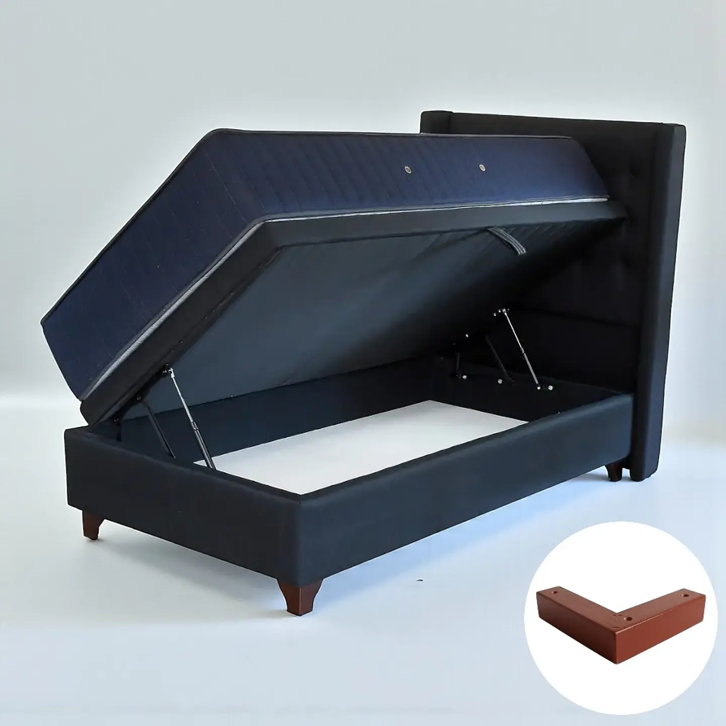 Cama Baul 1 Plaza + Colchon CIC + Respaldo / Con Patas (Negro) 4