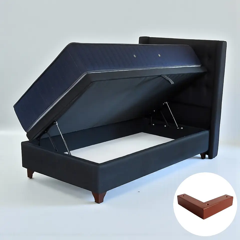 Cama Baul 1 Plaza + Colchon CIC + Respaldo / Con Patas (Negro) 4