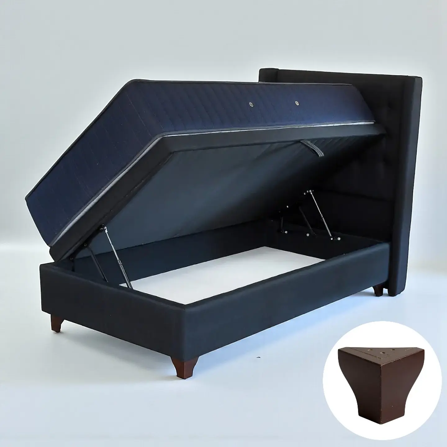 Cama Baul 1 Plaza + Colchon CIC + Respaldo / Con Patas (Negro) 6
