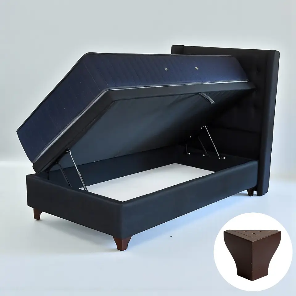 Cama Baul 1 Plaza + Colchon CIC + Respaldo / Con Patas (Negro) 6