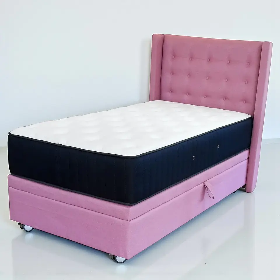 Cama Baul 1 Plaza + Colchon CIC + Respaldo / Con Ruedas (Rosa) 2