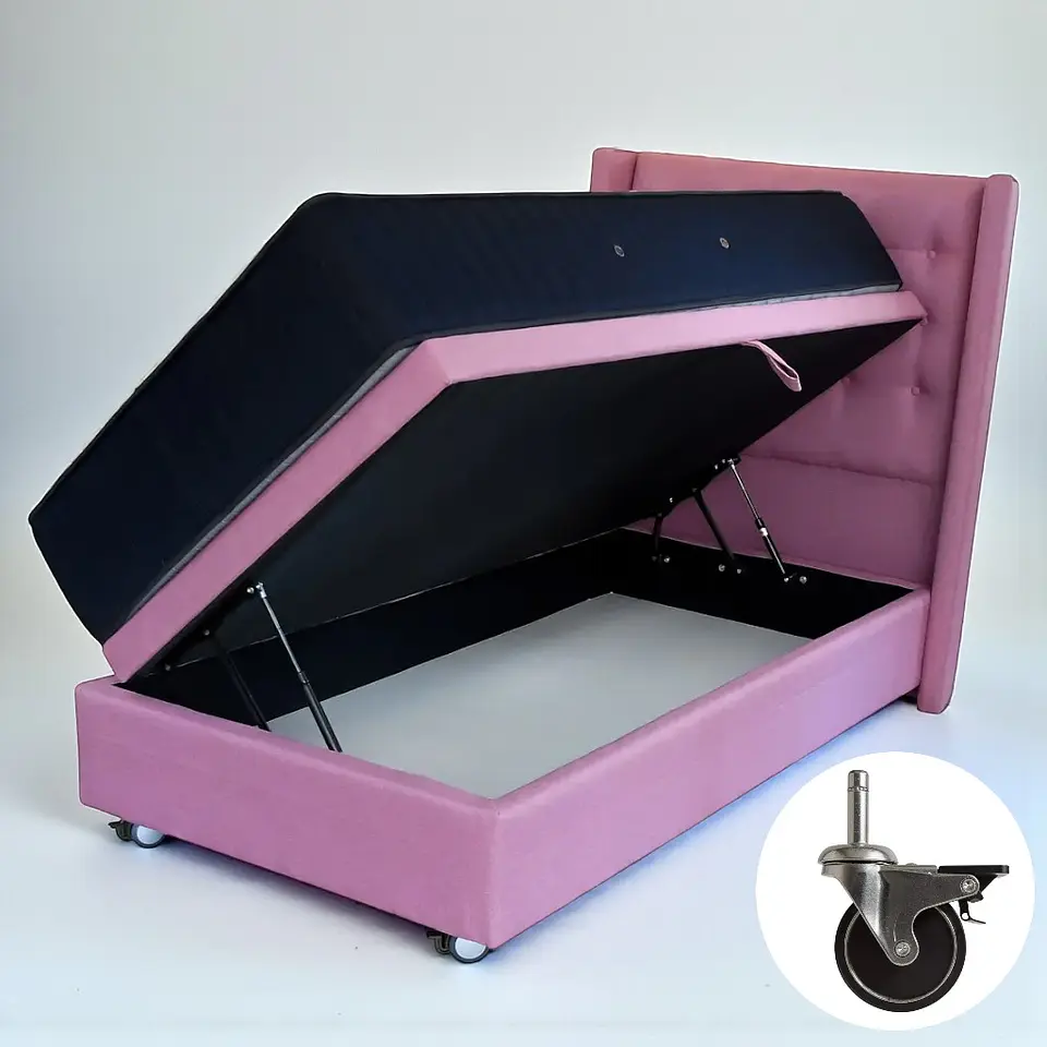Cama Baul 1 Plaza + Colchon CIC + Respaldo / Con Ruedas (Rosa) 5