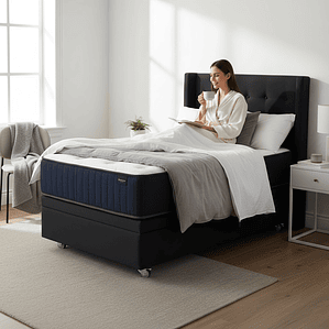 Cama Baul 1 Plaza + Colchon CIC + Respaldo / Con Ruedas (Negro)