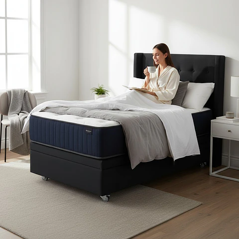 Cama Baul 1 Plaza + Colchon CIC + Respaldo / Con Ruedas (Negro)