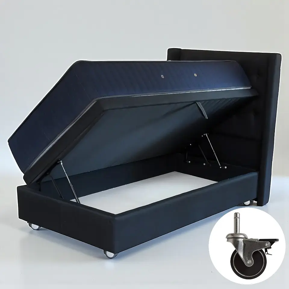 Cama Baul 1 Plaza + Colchon CIC + Respaldo / Con Ruedas (Negro) 5