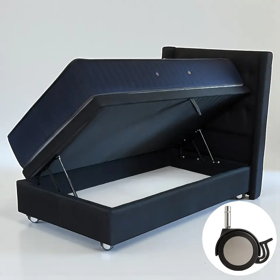Cama Baul 1 Plaza + Colchon CIC + Respaldo / Con Ruedas (Negro) 3