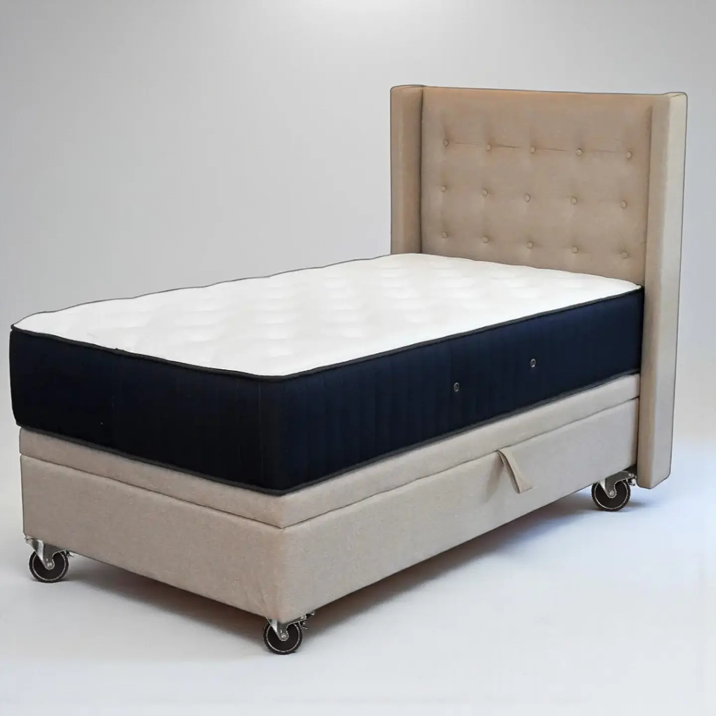 Cama Baul 1 Plaza + Colchon CIC + Respaldo / Con Ruedas (Beige) 5