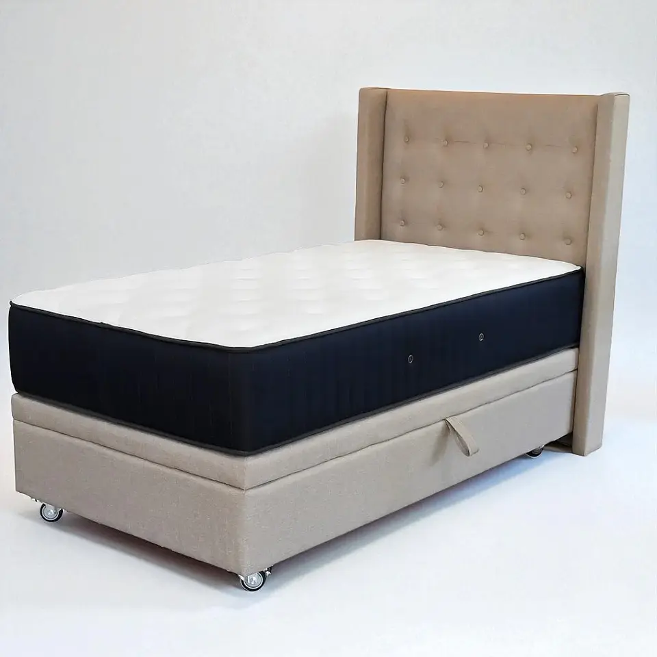 Cama Baul 1 Plaza + Colchon CIC + Respaldo / Con Ruedas (Beige) 8
