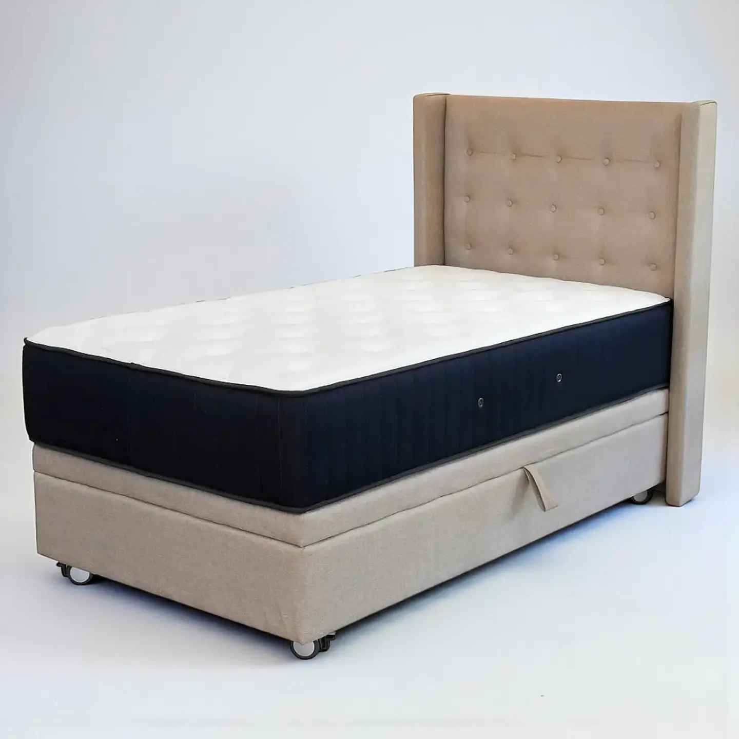 Cama Baul 1 Plaza + Colchon CIC + Respaldo / Con Ruedas (Beige) 2