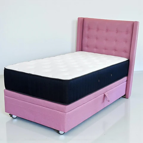 Cama Baul 1.5 Plaza + Colchon CIC + Respaldo / Con Ruedas (Rosa)