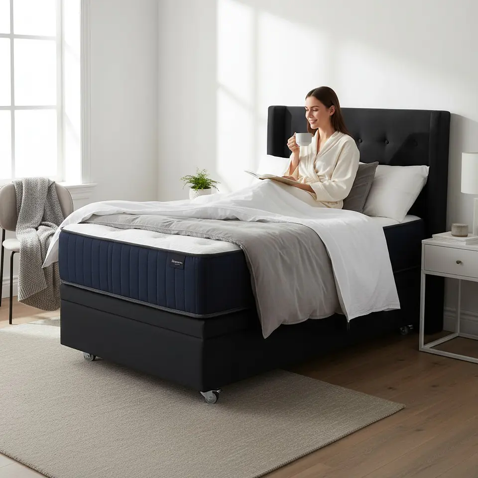 Cama Baul 1.5 Plaza + Colchon CIC + Respaldo / Con Ruedas (Negro) 1