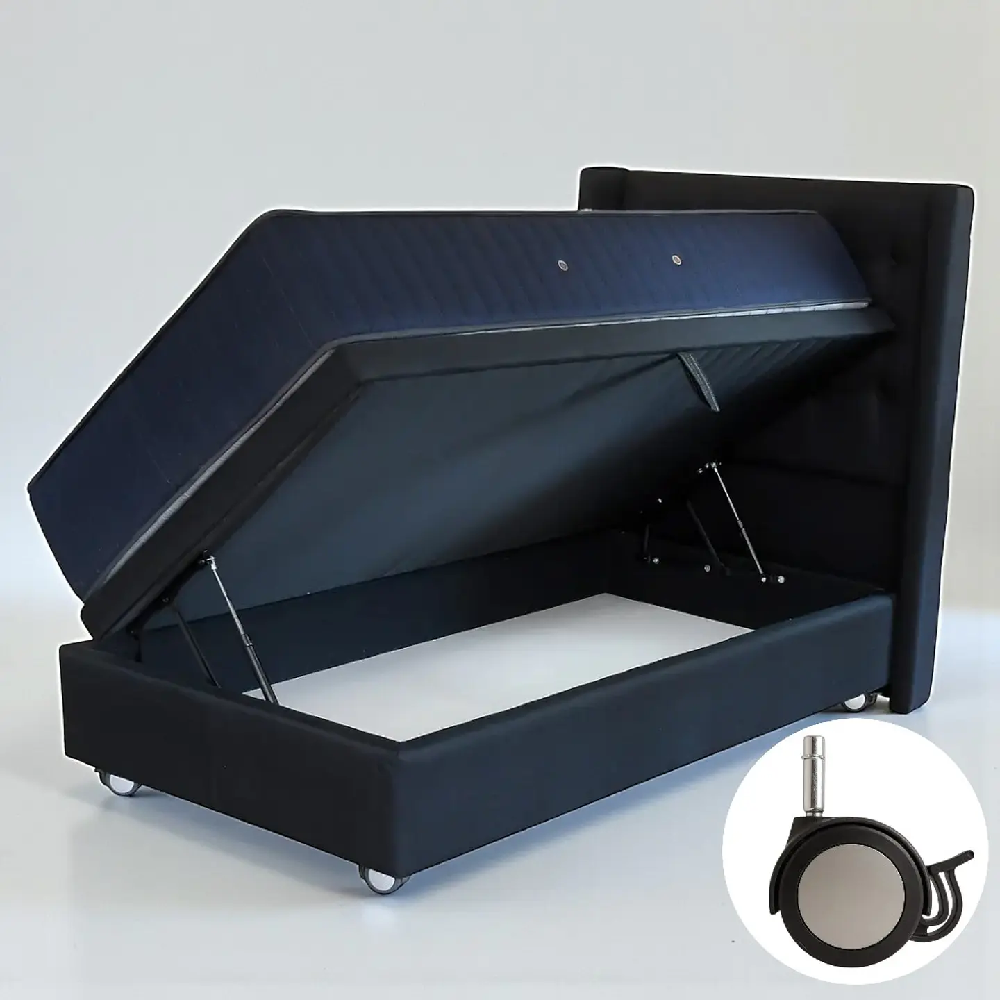 Cama Baul 1.5 Plaza + Colchon CIC + Respaldo / Con Ruedas (Negro) 3