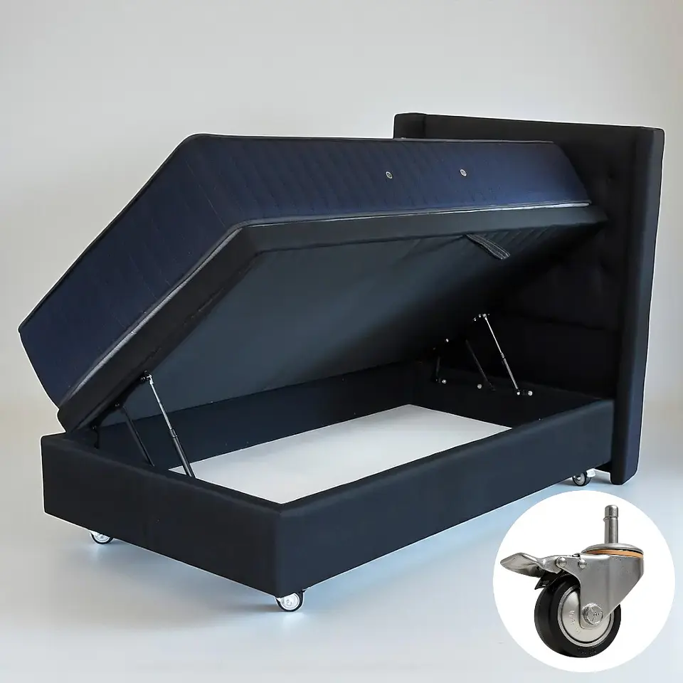 Cama Baul 1.5 Plaza + Colchon CIC + Respaldo / Con Ruedas (Negro) 8