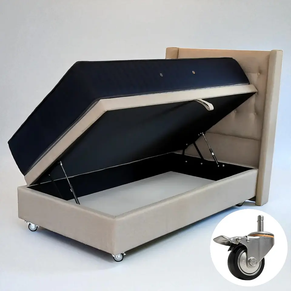Cama Baul 1.5 Plaza + Colchon CIC + Respaldo / Con Ruedas (Beige) 9