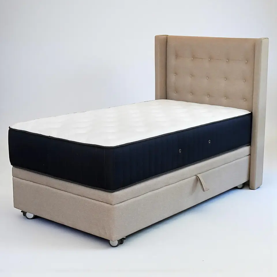 Cama Baul 1.5 Plaza + Colchon CIC + Respaldo / Con Ruedas (Beige) 2