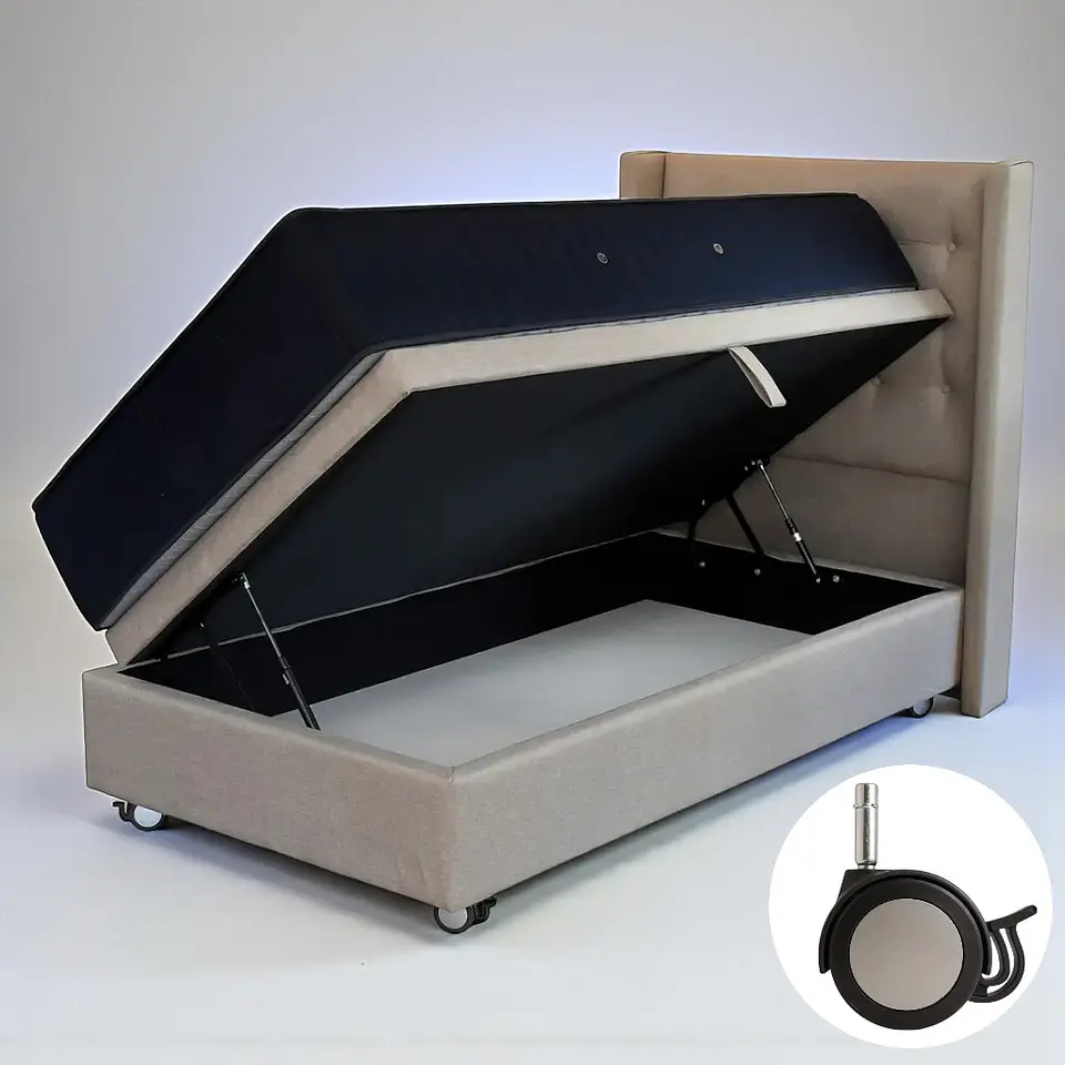 Cama Baul 1.5 Plaza + Colchon CIC + Respaldo / Con Ruedas (Beige) 3