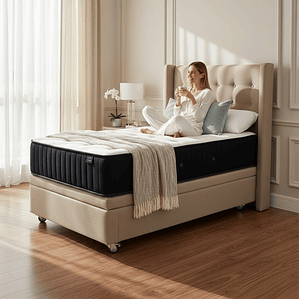 Cama Baul 1.5 Plaza + Colchon CIC + Respaldo / Con Ruedas (Beige)