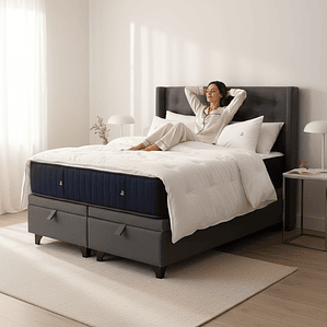 Cama Baul 2 Plazas + Colchon CIC + Respaldo / Con Patas (Gris)