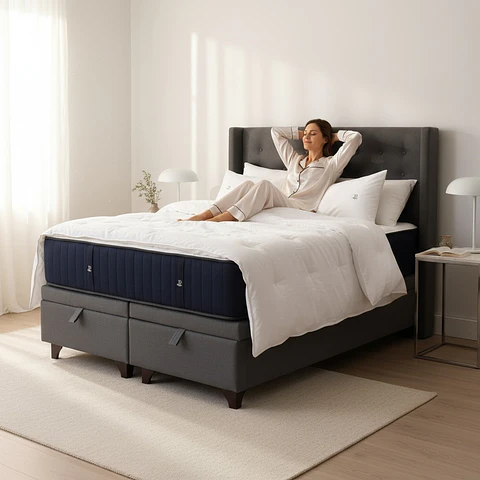 Cama Baul 2 Plazas + Colchon CIC + Respaldo / Con Patas (Gris)