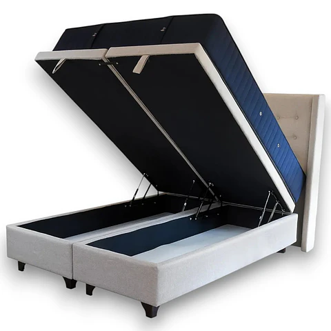 Cama Baul 2 Plazas + Colchon CIC + Respaldo / Con Patas (Beige)