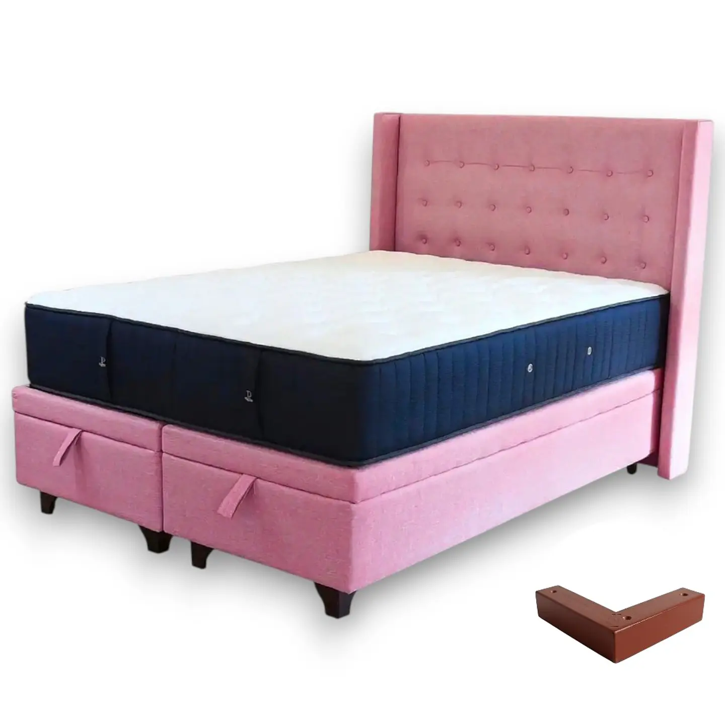 Cama Baul 2 Plazas + Colchon CIC + Respaldo / Con Patas (Rosa) 3