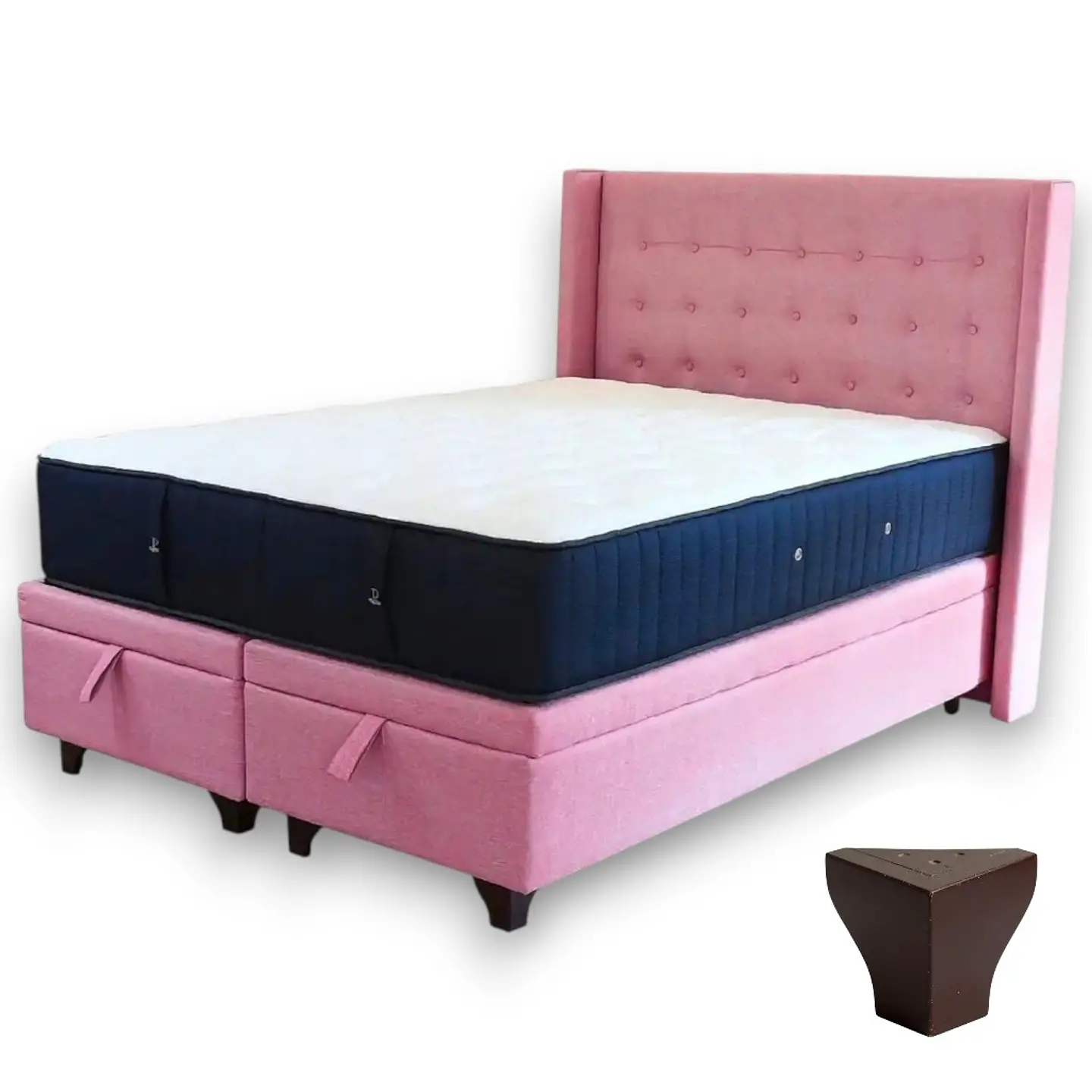 Cama Baul 2 Plazas + Colchon CIC + Respaldo / Con Patas (Rosa) 6