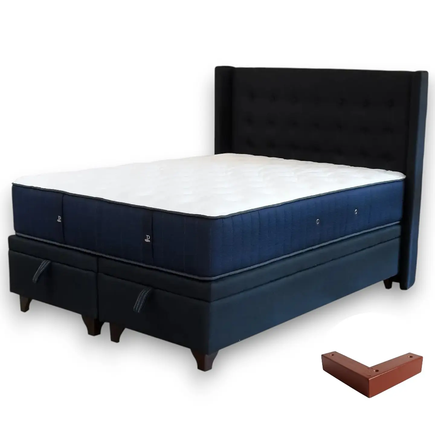 Cama Baul 2 Plazas + Colchon CIC + Respaldo / Con Patas (Negro) 3