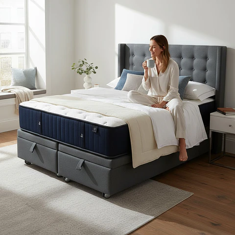 Cama Baul 2 Plazas + Colchon CIC + Respaldo / Con Ruedas (Gris)