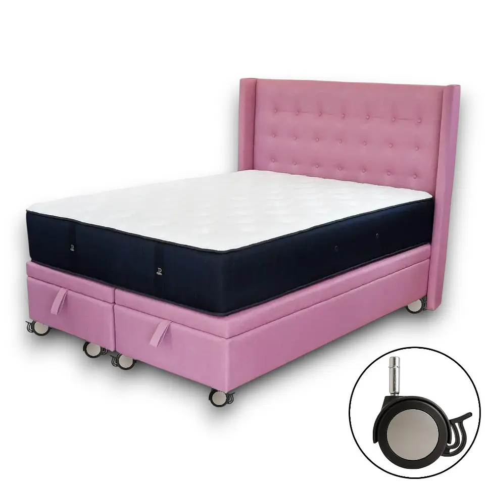 Cama Baul 2 Plazas + Colchon CIC + Respaldo / Con Ruedas (Rosa) 3