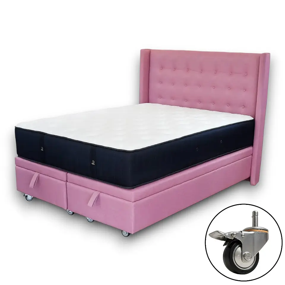 Cama Baul 2 Plazas + Colchon CIC + Respaldo / Con Ruedas (Rosa) 9