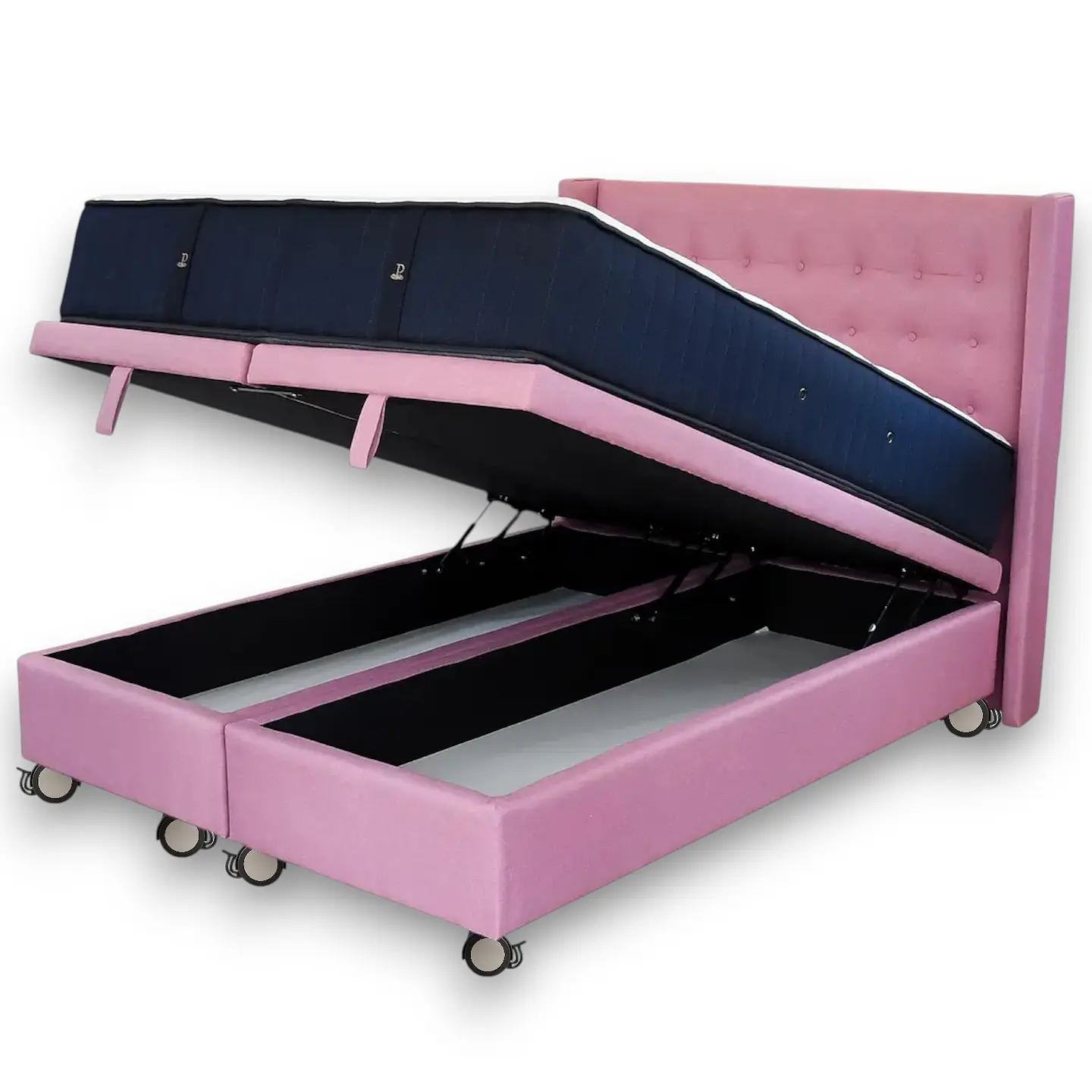 Cama Baul 2 Plazas + Colchon CIC + Respaldo / Con Ruedas (Rosa) 2