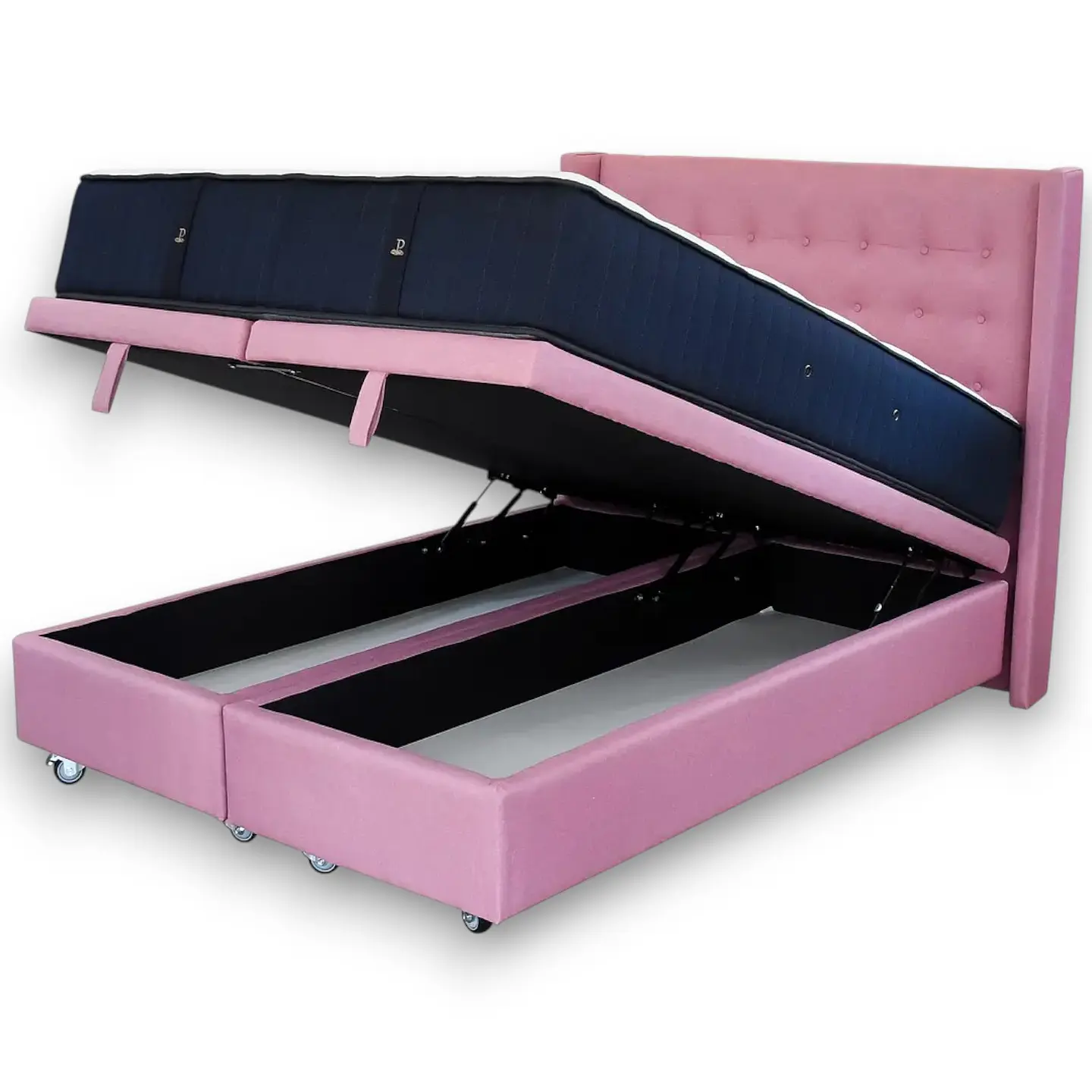 Cama Baul 2 Plazas + Colchon CIC + Respaldo / Con Ruedas (Rosa) 8