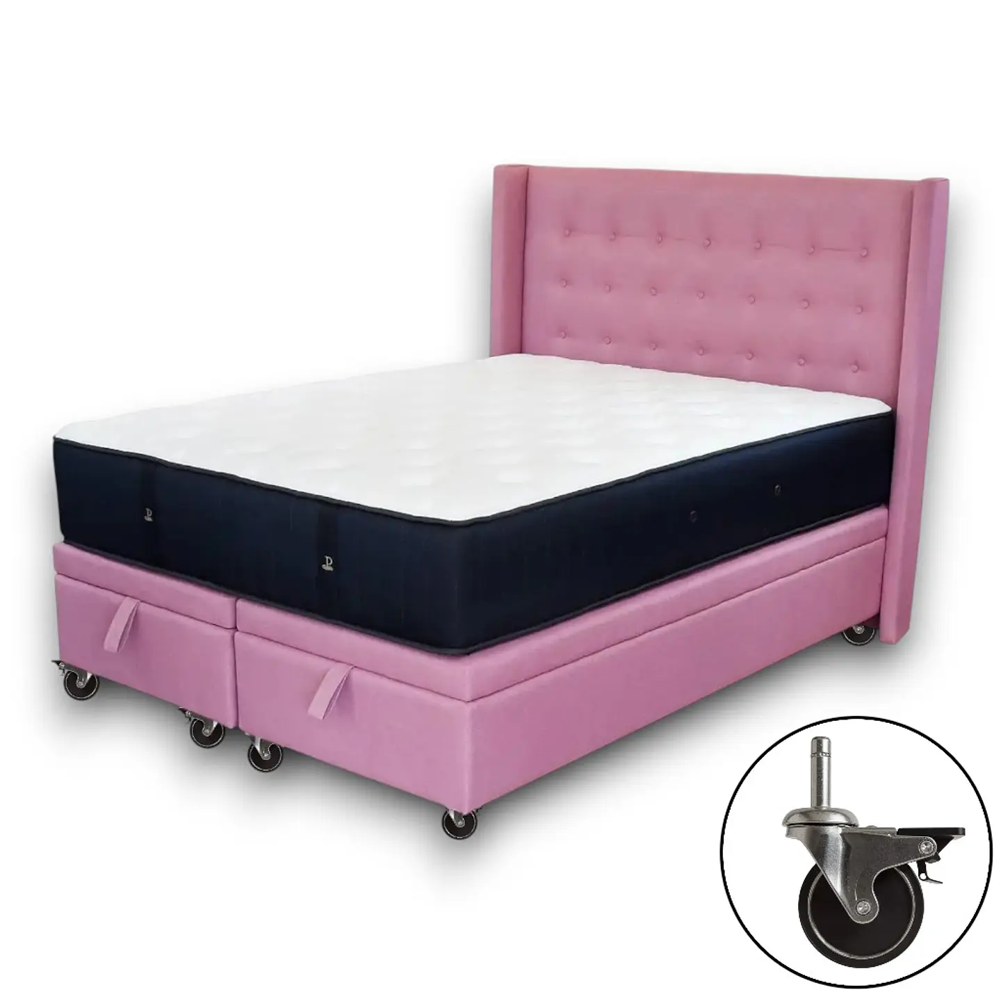 Cama Baul 2 Plazas + Colchon CIC + Respaldo / Con Ruedas (Rosa) 6